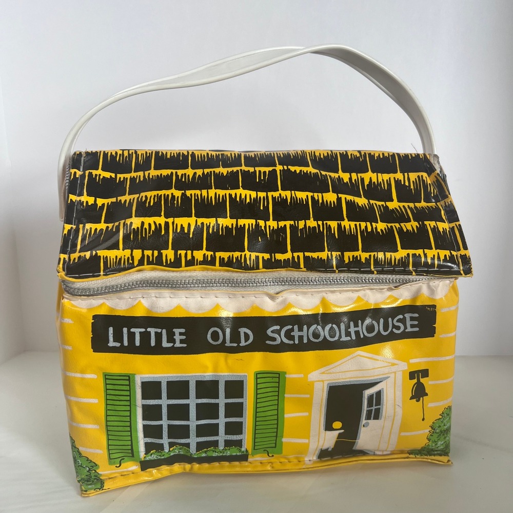 Vintage 1974 Mini Muncher Yellow Little Old Schoolhouse Lunchbox Dart Industries